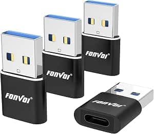 USB to USB C 3.0 Adapter 4 Pack,USB C Female to A Male Charger Type C Compatible with Apple MagSafe, iPhone 17/16/15... Pro Max,Samsung Galaxy S25...(Black)