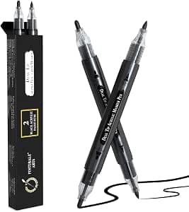 Pinturale Arts Black Acrylic Paint Pen | Set 2 Black Acrylic Paint Marker Dual Tip (Fine 0,7mm and Medium 3mm) | For Ceramics, Rock Painting, Glass, Wood, Canvas, Metal