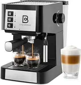 Casabrews Espresso Coffee Machine with Milk Frother Wand and Detachable Water Tank for Barista Use and Cafe Products, Black/Silver