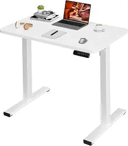 One-Piece Standing Desk 40 x 24 Inches, Small Adjustable Height Desk for Small Space Electric Sit Stand Desks Home Office Computer Workstation, White