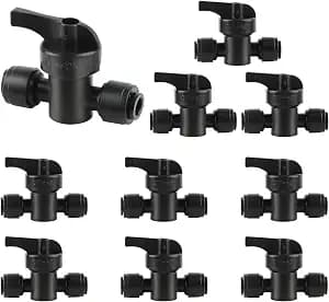 Kalolary 10 Pcs Quick Connect 1/4" Drip Irrigation Valves, Drip Irrigation Shut Off Valve Barbed Switch Valves Drip Line Parts for 1/4 Inch Drip Irrigation Tubing Garden Irrigation Watering System