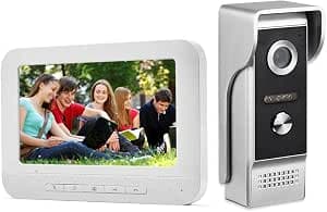 Video Intercom System, 7 Inche Monitor Wired Video Door Doorbell Kit, Outdoor IR Camera Door Intercom, Support Monitoring, 2-Way Audio Unlocking for Home