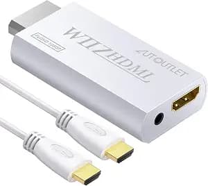 AUTOUTLET Wii Hdmi Adapter Wii to Hdmi Converter Output Video Audio Adapter, with 1M HDMI Cable Wii2HDMI 3.5mm Audio Video Output Supports 720/1080P All Wii Display Modes Compatible with Nintendo