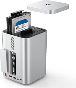 Yottamaster 2 Bay 10Gbps Hard Drive Case, USBC RAID Aluminium Enclosure for 2.5/3.5 HDD/SSD + M.2 NVMe/SATA SSD Max 56TB, 5*USB Ports, SD/TF Card Reader, Fan (Without Disk)