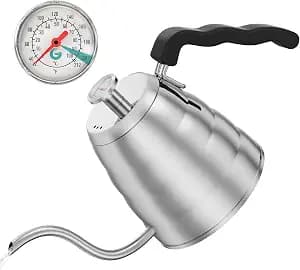 Coffee Gator Gooseneck Kettle with Thermometer - 40oz Premium Stainless Steel Pour Over Coffee Maker Kettles, Stove Top, w/Precision Drip Spout, for Drip Coffee, French Press, Tea Kettle, 5 Cup, 1.2L