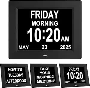 TMC 【New 2026】 Dementia Clock Large Digital Clock for Seniors, Large Display with Custom Alarms, Digital Calendar Alarm Day Clock with Day & Date for Elderly, Clear Numbers Alzheimer (Black, SD)