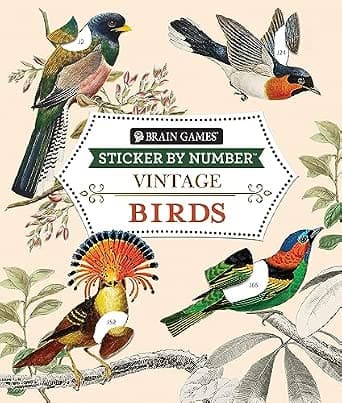 Brain Games - Sticker by Number - Vintage: Birds (28 Images to Sticker)