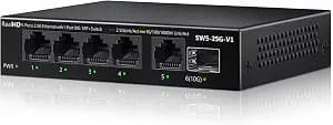 5 Port 2.5Gb Ethernet Switch Unmanaged Network Switch Splitter | Metal Casing | 5 x 2.5 Gigabit | 1 x 10G SFP+ | Multigig Switch 10-100-1000Mbps | 45G Bandwidth | Fanless Internet Switch
