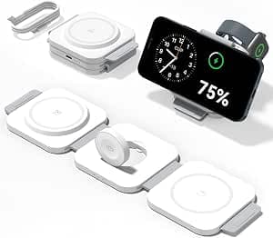 3 in 1 Charging Station for Apple Multiple Devices, Foldable Magnetic Fast Wireless Charger Dock, Travel Charging Pad for iPhone 17 16 15 14 13 12 Pro Max Plus Apple Watch Series & AirPods 4/3/2/Pro
