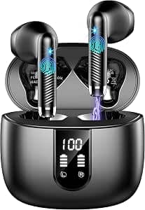Wireless Earbuds, Bluetooth 5.4 Headphones in Ear 2025 Wireless Earphones with 4 ENC Mic, Mini Ear buds with HiFi Stereo Deep Bass, 56H Playtime Dual LED Display, Bluetooth Earbud IP7 Waterproof USB-C