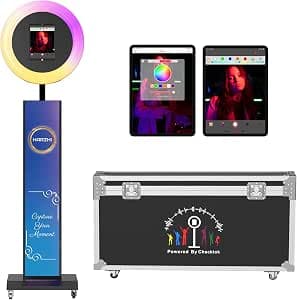 HARZHI Portable Photo Booth Compatible with iPad, Photo Booth Stand Shell, Perfect for Weddings and Parties, Free ChackTok Membership, Free Custom Logo, with Flight Case (Black, Photobooth-Pro)