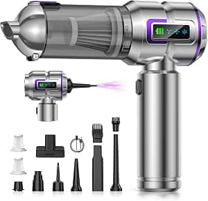 Handheld Vacuum Cleaner, 25000Pa 4-in-1 Handheld Vacuum Cleaner Battery with Screen with Display, 1 Button Self-Draining & 3-Stage Brushless Motor for Home, Car, Hair, Silver