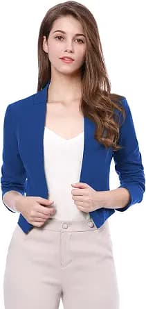 Allegra K Women's Work Office Blazer Collarless Business Casual Suit Jacket Cropped Blazer
