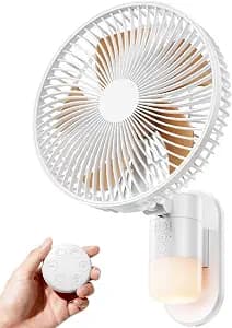 10 Inch Wall Mount Fan with Light and Remote Control – 90° Oscillating RV Fan, 4 Speeds Quiet Motor, 180° Manual Tilt, Timer Setting for Bedroom, Dorm, Home Office, Small Spaces （White）