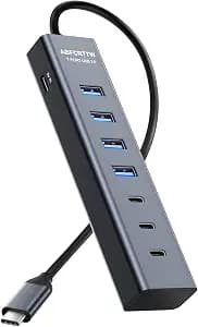 USB C to USB Hub Multiport Adapter, Aluminium 7-Port USB C Hub Multiport Adapter, USB Extenders, USB c Splitter for Thunderbolt, MacBook Pro/Air, Laptop, iPad, iMac, U Flash, PSSD, Keyboard, Mouse