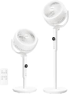 SONGMICS Standing Fan for Bedroom, 20 dB Quiet Pedestal Fan with Remote, Cooling Air Circulator, 120°+135° Oscillating, 15 Speeds, 15 h Timer, 3 Modes, Adjustable Height, Cloud White XFC002W1UK
