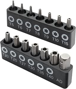 ROTATION 14-Piece Tamper Resistant Star Bits, Chrome Vanadium Steel, T5 - T40 Impact Grade Security Torx Bit Set, 1/4-inch Hex Shank