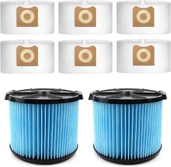 2 Pack VF3500 Replacement Compatible with Ridgid 3-4.5 Gallon Wet Dry Vacuums + 6 Pack VF3501 Filter Bags Compatible with Ridgid 3-4.5 Gallon Wet Dry Vacuums