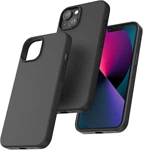 TOCOL iPhone 13 Case, Soft Microfiber Cloth Liner, Anti-Shock, Anti-Scratch, Silicone Case for iPhone 13 6.1 Inch, Black