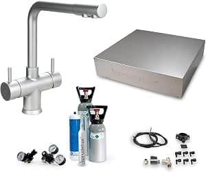 Inox Ultra Flat WiFi Under-Sink Drinking Water System Including 5-Way Fitting Nobius L-Spout, Professional Water Carbonator Mineral Water (Matt Effect, Without CO2 Bottle (Pressure