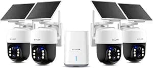 SOLIOM Security Cameras Wireless Outdoor,8MP Ultra HD for Day and Night, No Subscription,Built in Radar,Solar Powered Cameras for Home Security, 360° Pan Tilt Auto Tracking,5G & 2.4G WiFi, 4-Cam Kit