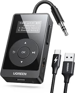 UGREEN Airplane Bluetooth 5.3 Transmitter Receiver for 2 Airpods, AptX Adaptive/HD Audio 3.5m Aux Bluetooth Adapter for Airplane TV Wireless Headphones, Travel Essentials for Flying