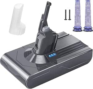 Battery Replacement for Dyson V8, 21.6V 6500mAh Li-ion Battery Compatible with SV10 V8 Animal V8 Absolute V8 Motorhead V8 Carbon Fiber V8 Fluffy Series Cordless Vacuum, 2 Filters and 2 Screws Included