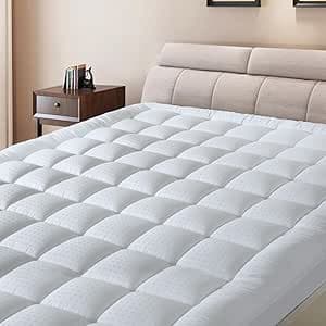 BaliChun Queen Size Mattress Pad Cotton Top Mattress Topper Fitted Quilted Mattress Cover Soft Breathable Pillow Top Cooling Mattress Protector Stretches up 8"-21" Deep Pocket (60×80 Inches, White)