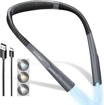 Glocusent LED Neck Reading Light, Reading Lamp for Bed Reading, 30 Minute Timer, 3 Colors and 3 Adjustable Brightness Levels, Rechargeable & Long Lasting, Perfect for Knitting