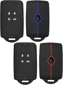 Set of 2 Car Key Cases Compatible with Re-Nault Clio, Megane, Captur, Kadjar, Kangoo, Talisman, Koleos, Space, Zoe, Dacia Duster, Renault Card Case, TPU Silicone Blue and Red, 4 Buttons