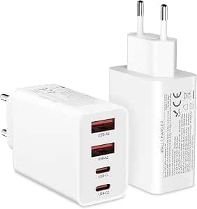 40 W USB C Adapter, 2 Pack 4 Ports USB C Charger for iPhone 16 15 14 Plus Pro Max 13 12 11 SE, iPad, PD 3.0 iPhone Fast Charger, iPhone Power Adapter USB Plug USB Power Supply (without Charging Cable)