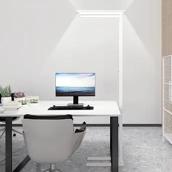 STERREN 76" Led Floor Lamp, 120W White Modern Free-Standing Lamp,9100LM Dimmable Full Spectrum Eye-Care Tall Reading Lamp for Study Room,Office,Meeting Room,4000K Natural Daylight