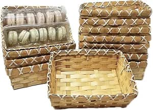 Bamboo Rectangular Tray Bread Bowl Multipurpose Gift Food Storage Decorative Basket - 12 Pack Bulk Supply Set