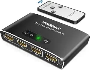 HDMI Switch 3 in 1 Out 4K UHD HDMI Switcher Splitter, Automatic Switch with Remote Metal HDMI Switch Box Hub Support 4K 3D 1080P HDCP2.2 for PS5 PS4 Xbox DVD Player Fire Stick Apple TV PC