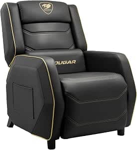 COUGAR Gaming | Gaming Chair | Ranger S Royal - Black and Gold Sofa - PVC Leather - Headrest and Lumbar Pillow - Foldable Footrest - Reclining Backrest