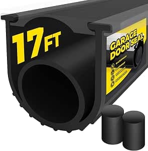 Holikme Garage Door Seals Bottom Rubber,Flexible Rubber Garage Door Seal,Door Threshold, Weather Stripping Kit Seal Strip Replacement,5/16 Inch T-End, 3.74 Inch Width (17Ft, Black)