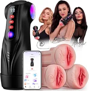 Uoffile Sucking Male Masturbator Pocket Pussy, 3 Pornstar Replica Sleeves Male Sex Toy, AI APP with 9 Suction & 9 Vibration Modes Sex Toys for Men, Penis Pump Adult Toys Blowjob Sex Machine