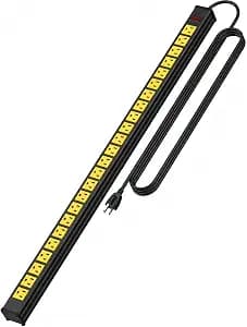 24 Outlet Long Power Strip,Heavy Duty Metal Socket Power Strip,Aluminum with 15-Foot Extension Power Cord,ETL Certified for Home, Office, Garage and Workshop Black and Yellow