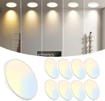 WKONCLDY 8-Pack 7.5Inch LED Ceiling Lights, 5 Colors Selectable Flush Mount Ceiling Lights, Ultra Thin LED Ceiling Lights Fixtures 0.87Inch for Dinning Room