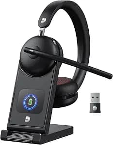 Dytole Wireless Headset with Mic for Work-Bluetooth 5.3 Headset with Microphone Noise Cancelling, Wireless Headsets with 65H Battery & 10Min Fast Charge, Smart Charging Dock for PC/Laptop/Team, Black
