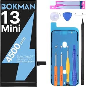 bokman - Battery for iPhone 13 Mini 4500mAh High Capacity Battery with Repair Tools