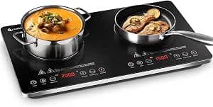 AMZCHEF Induction Hob 2 Plates, Induction Plate Double 3500 W with Independent Controls, 20 Temperature Levels, Multiple Power Settings, Improved IGBT, 4-Hour Timer