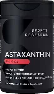 Sports Research® Icelandic Astaxanthin 6mg w/Coconut Oil - 120 Count | Antioxidant Supplement for Skin & Eye Health Support | Soy-Free, Non-GMO, Gluten-Free