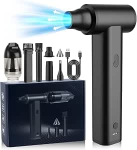 ddLUCK Compressed Air Duster, True 130000RPM Full Metal , 8000mAh Rechargeable Cordless Jet Dry Air Blower, 7 in 1 Adjustable Speed Turbo Fan Portable for Keyboard, Car, Home &Travel, Black