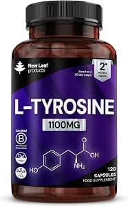 L-Tyrosine Supplement 1100mg - Free Form Amino Acid - 120 Vegan Capsules - Fermented High Strength L Tyrosine Supplement - No Artificial Preservatives