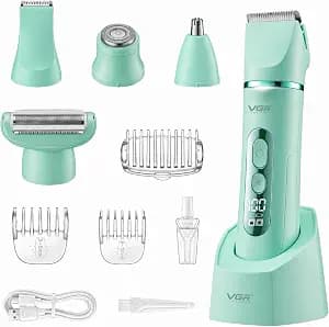 VGR Bikini Trimmer for Women, Electric Razors for Women 5 in 1 Lady Shaver Set with Nose Hair Trimmer, IPX7 Waterproof, LED Display, Travel Lock, USB-C Rechargeable, V-763, Green