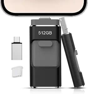 512GB Flash Drive[No App Required] Intended for Phone Tablet Androidphone and Computers, 4 in 1 Photo Stick for Phone Memory Storage Easily Backup Photos Videos（Black）