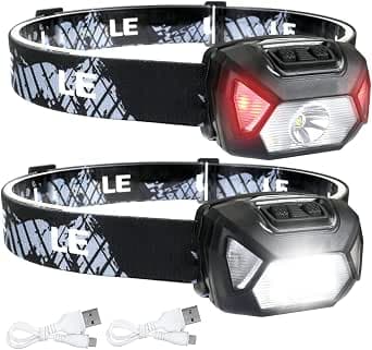 Lepro Head Torch Rechargeable, 2 Pack 2000L LED Headlamp 30Hrs Runtime | Waterproof, Red Warning Lights, 6 Lighting Modes, for Running Fishing Camping, Super Lightweight Headlight for Kids & Adults