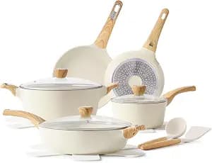 SENSARTE Ceramic Cookware Sets, Pots and Pans Set Non stick, 14 Piece Induction Cookware, Non toxic Healthy Non Stick Kitchen Cooking Set, with Frying Pans Set, PFAS PTFE PFOA PFOS Free