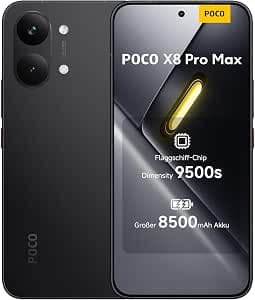 XIAOMI Poco X8 Pro Max Smartphone 12GB + 256GB, Dimensity 9500s Processor, 8500mAh Battery, Ultra Bright AMOLED Display, 50MP Light Fusion 600 Main Camera with OIS, Mobile Phone in Black